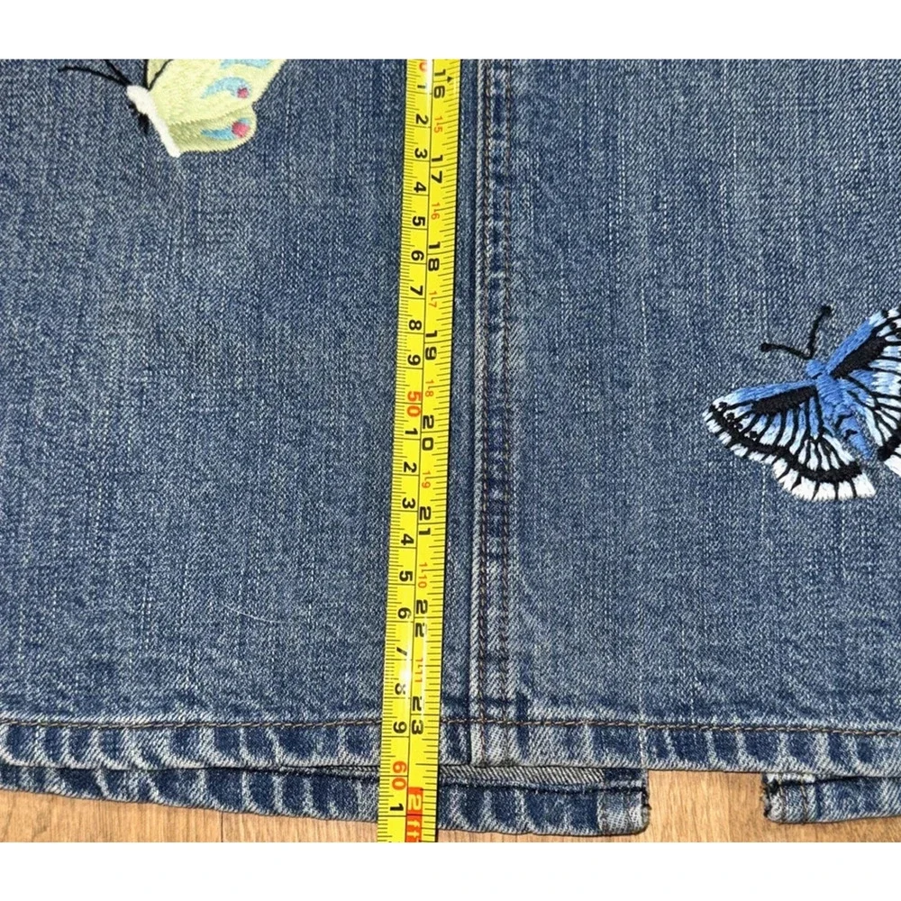 Y2k Gap Jean Skirt 6 Midi Embroidered Butterflies Patches Boho Festival Whimsy - Picture 9 of 16